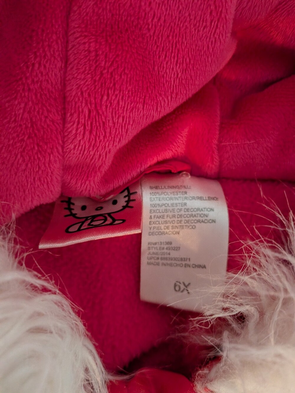 Hello Kitty Girls 6x Pink Winter Puffer Jacket with White Fur Hood - Picture 3 of 3